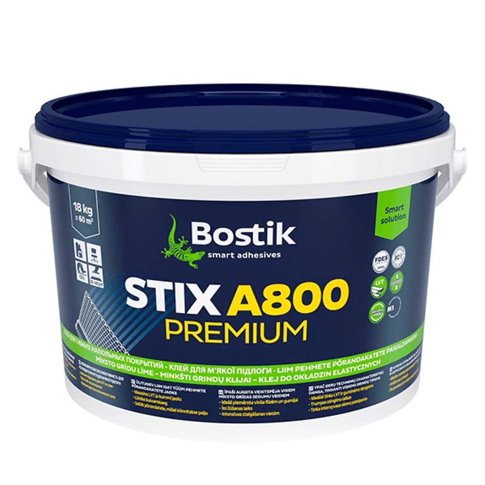 Клей для гибких напольных покрытий BOSTIK  STIX A800 PREMIUM 18 кг ТЕРМОРЕЖИМ